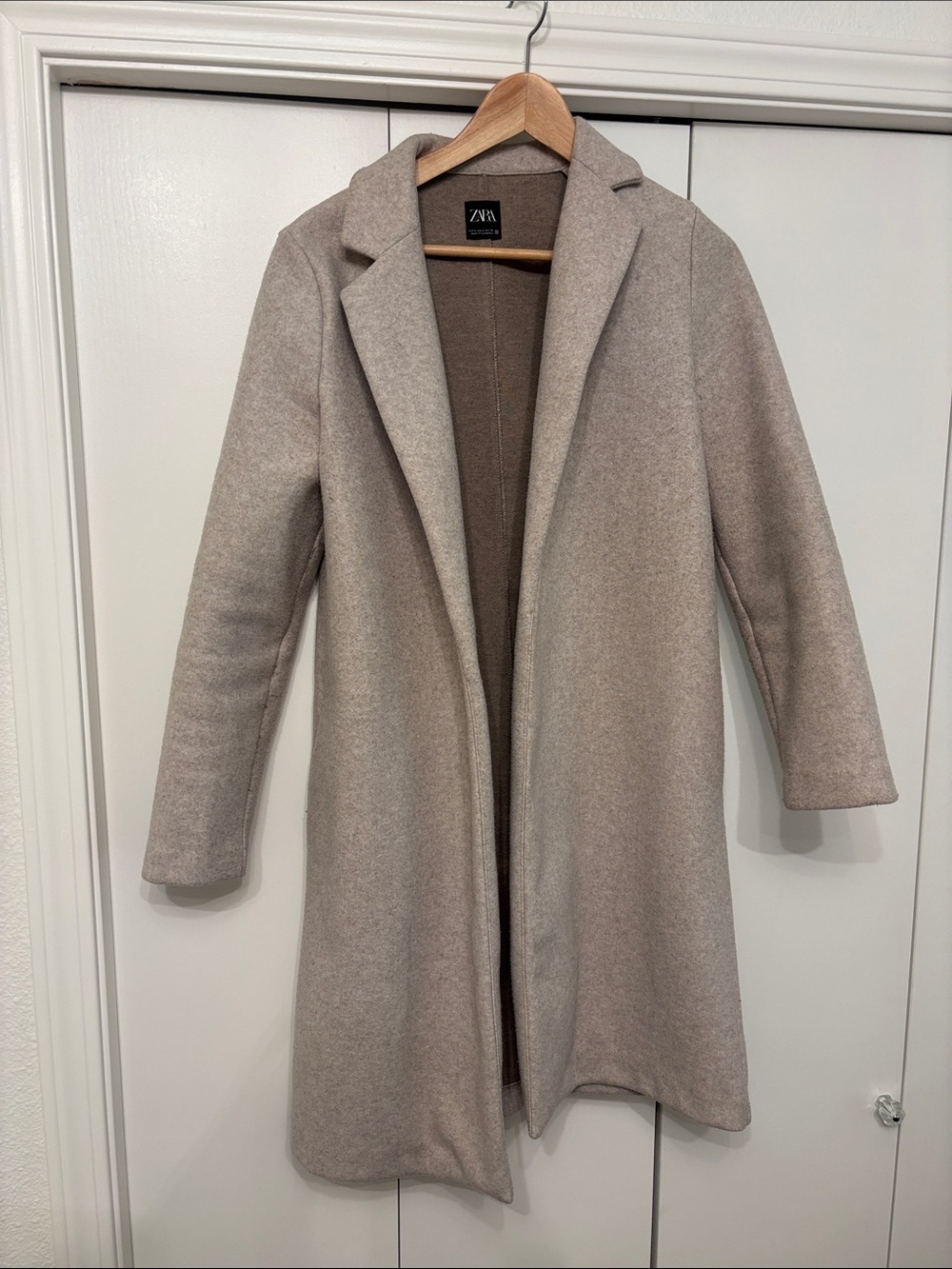 Zara Taupe Open-Front Wool-Blend Coat